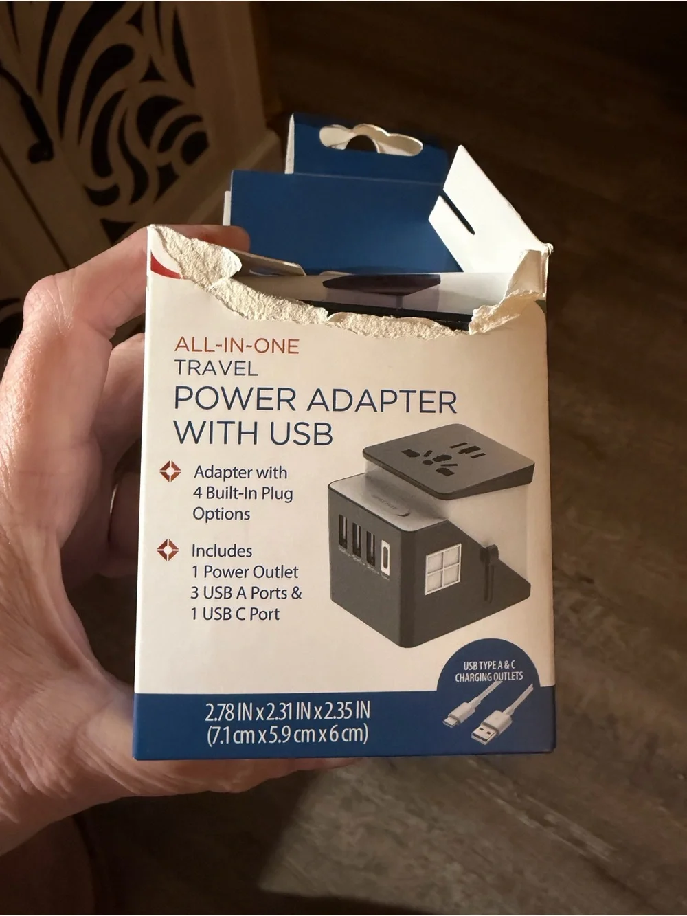 Protegé Black All‑in‑One Travel Power Adapter with USB-A and USB-C